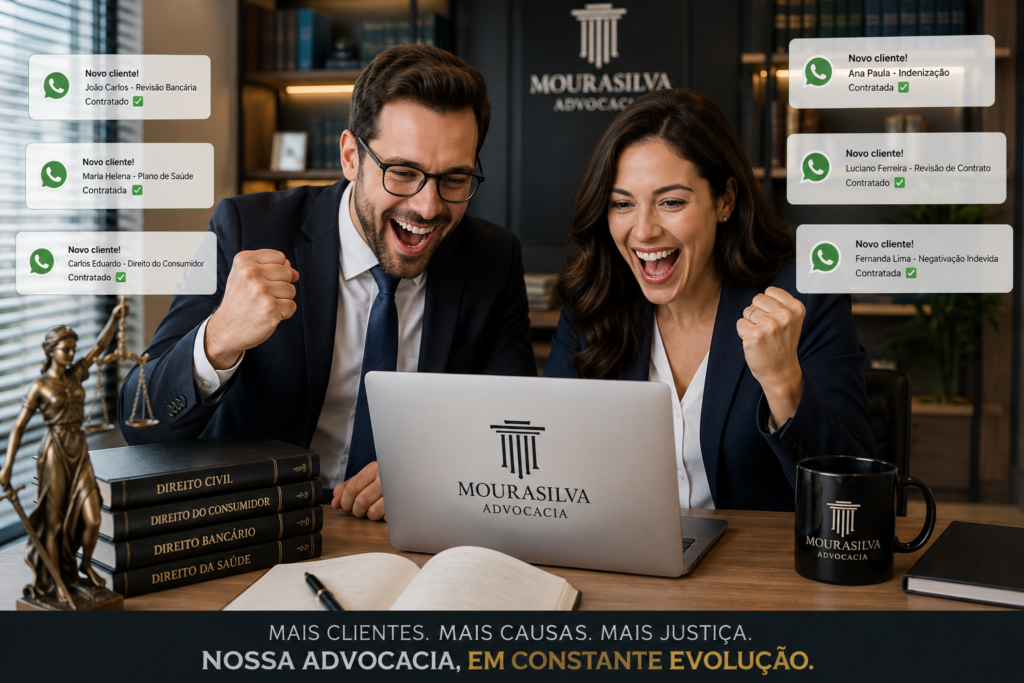 casal de advogados vibrando por está conquistando muitos clientes